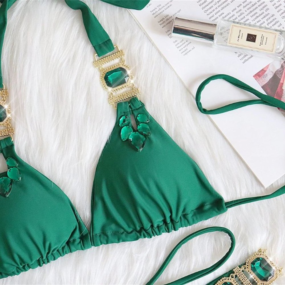 NEW Sparkling Bling Crystal Rhinestone Bikini Swimsuit Beachwear +FREE G… - Picture 6 of 15